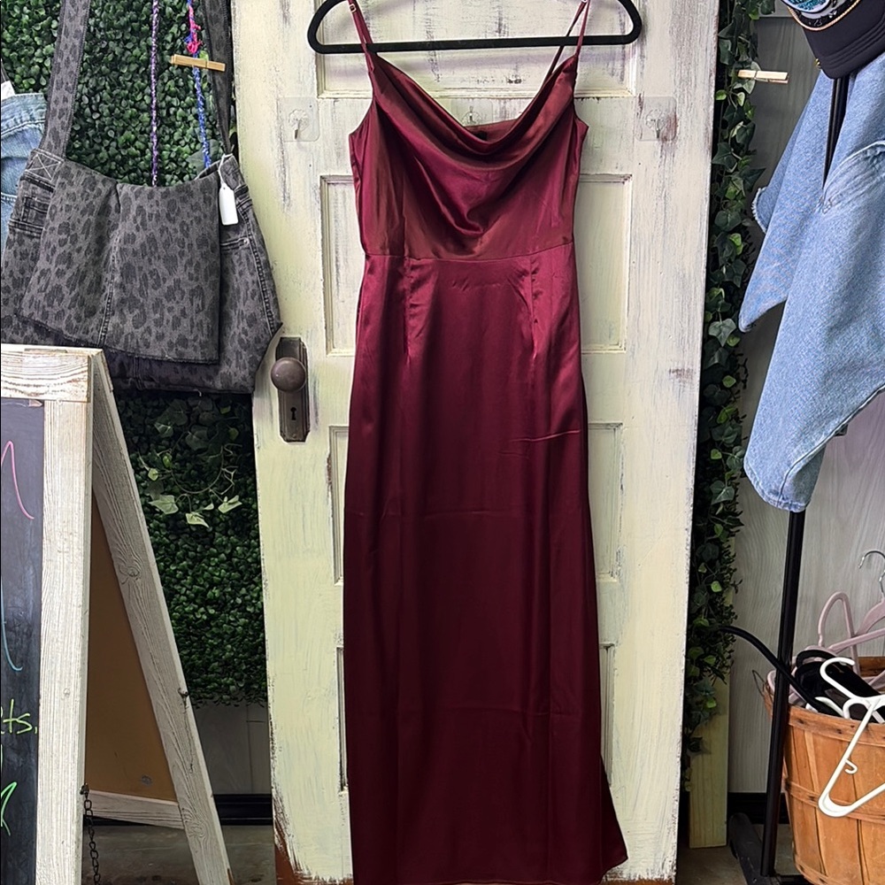 Forever 21 Red Satin Maxi Dress Sleeveless Cowl Neck